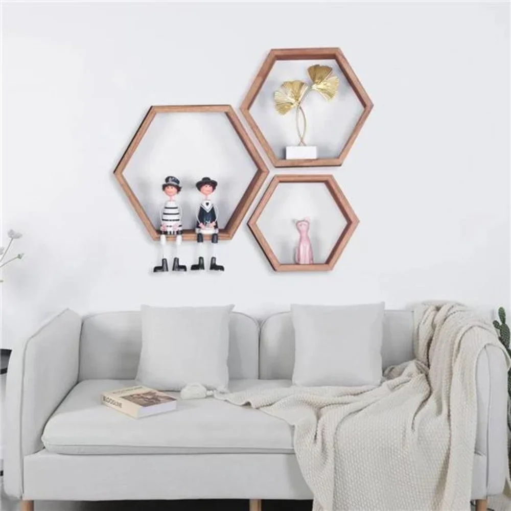 Floating Hexagon Shelves -Set of 3 for Living Room Bedroom Bathroom Office Decor
